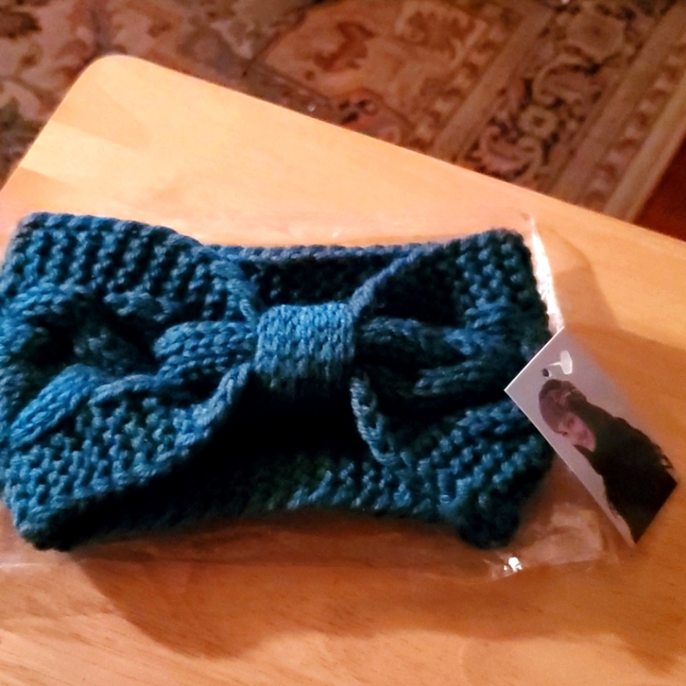 Teal Knit Hair Bow Accessory